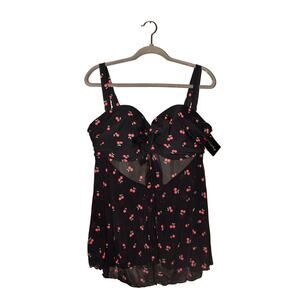 SMART & SEXY SWIM NEW‎ $27 Twist Bandeau Tankini Black Sweet Cherry 40D